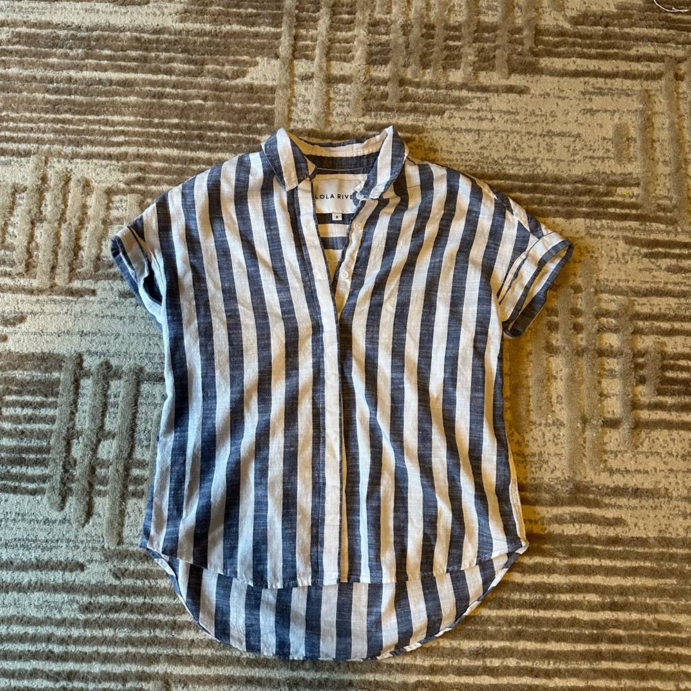 Lola Rivers 100% cotton white and blue striped blouse